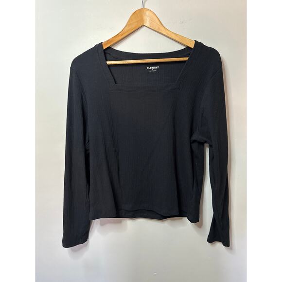 Old Navy Tops - Old Navy Black Square Neck Ripped Long Sleeve Size XL